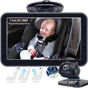Baby Car Camera 7-Inch: USB Plug & Play Easy Setup 360° Rotating Backseat Camera